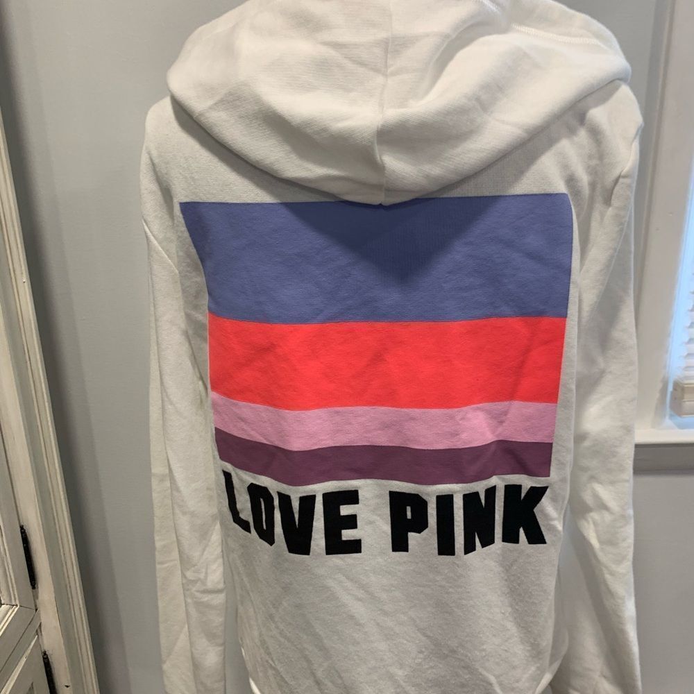 Victoria's Secret Love Pink Hoodie - White with Multicolor Stripes